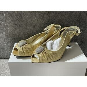 Gold Glittery Kitten Heels Formal Party Wedding Shoes Midnight Womens 8 Fairy